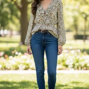Max Studio Cream and Black Floral Top